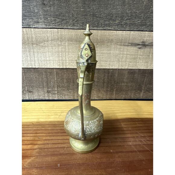 Vintage Original India Antique Red/Brass patterned Jug 8” Tall - Picture 8 of 10